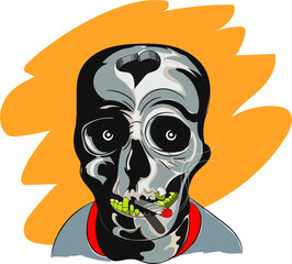 Smoking Skull T shirt design. Vector Illustrator.