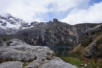 Plakat lake in the mountains huaraz peru Churup