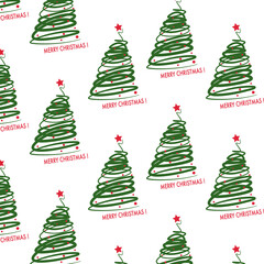 
Christmas pattern. Linear image of festive green Christmas trees with red balls and stars. Merry Christmas! Template for wrapping wallpaper decorations. Elements for Christmas designs.