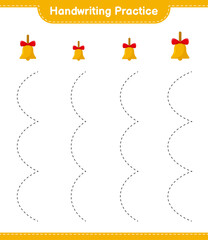 Fototapeta premium Handwriting practice. Tracing lines of Golden Christmas Bells. Educational children game, printable worksheet, vector illustration