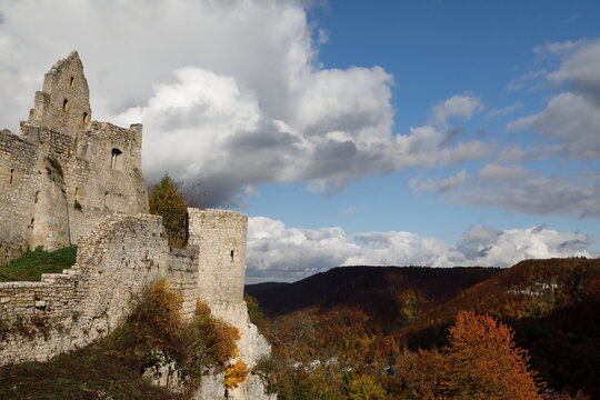 Ruins of Hohenurach Castle in countryside near old town of Bad Urach, Germany