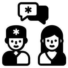 
Male and female with chat bubble, medical consultants icon
