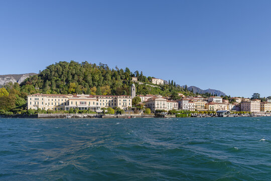 Bellagio Italian town with colorful houses, on the shore of Lake Como, Lombardy region, Italy