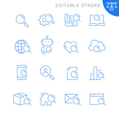 Search related icons. Editable stroke. Thin vector icon set
