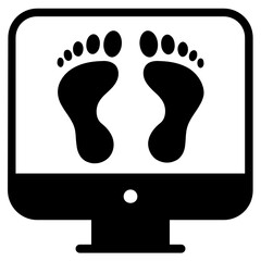 
Footprints on a screen showing foot scanning for evidence, solid icon
