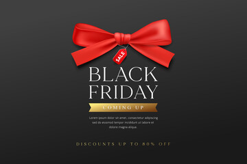 Black Friday Sale. Red ribbons, banner design on black background. Eps 10 vector illustration