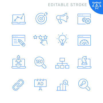 Seo related icons. Editable stroke. Thin vector icon set, black and white kit