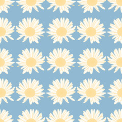 Seamless cute daisy pattern vector. Yellow and white floral illustration background.