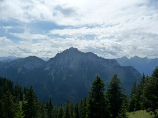 Fototapeta na wymiar Mountain hiking tour to Tegelberg mountain, Bavaria, Germany