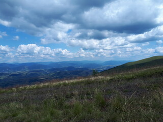 Fototapeta na wymiar Carpathian mountains, trees, clouds, landscape