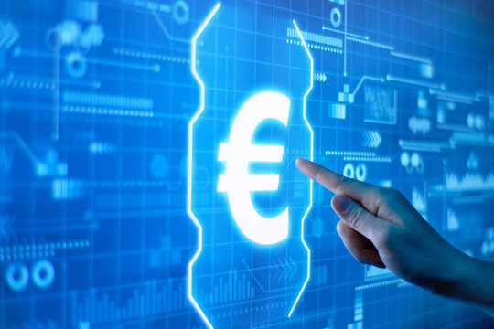 Concept of euro currency on a futuristic digital display