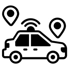 
Autonomous car icon in modern solid style, location pin with vehicle 

