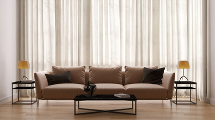 Large luxury modern minimal bright interiors room mockup illustration 3D rendering