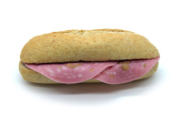 Mortadella sandwich on small homemade wholemeal bread