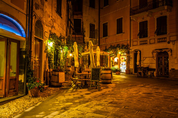 Night in the small streets of Monterosso al Mare in Cinque Terre,  Italy