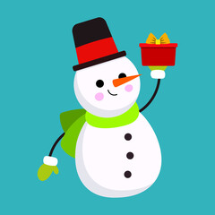 Cute snowman christmas mascot . Vector illustration
