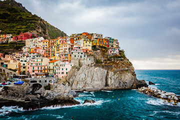 View of the small village of Manarola in Liguria,  Italy