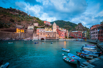 The church of Santa Margherita d'Antiochia and the harbour of Vernazza in Cinque Terre,  Italy