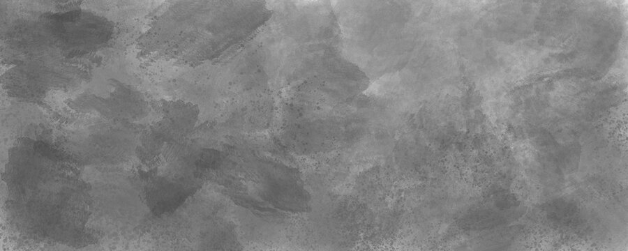 Sfondo bianco e nero acquerello con trama nuvolosa e grunge marmorizzato, nebbia morbida e illuminazione nebulosa grigio. Banner web lungo.