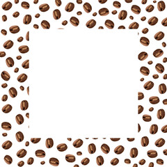 Collage of roasted coffee beans on an isolated white background. Background. Teksutra. Space for text.