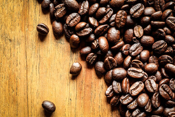 coffee beans on wooden background