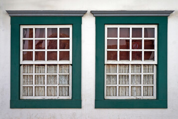 Colonial windows in historical center, Sao Joao del Rei, Brazil 