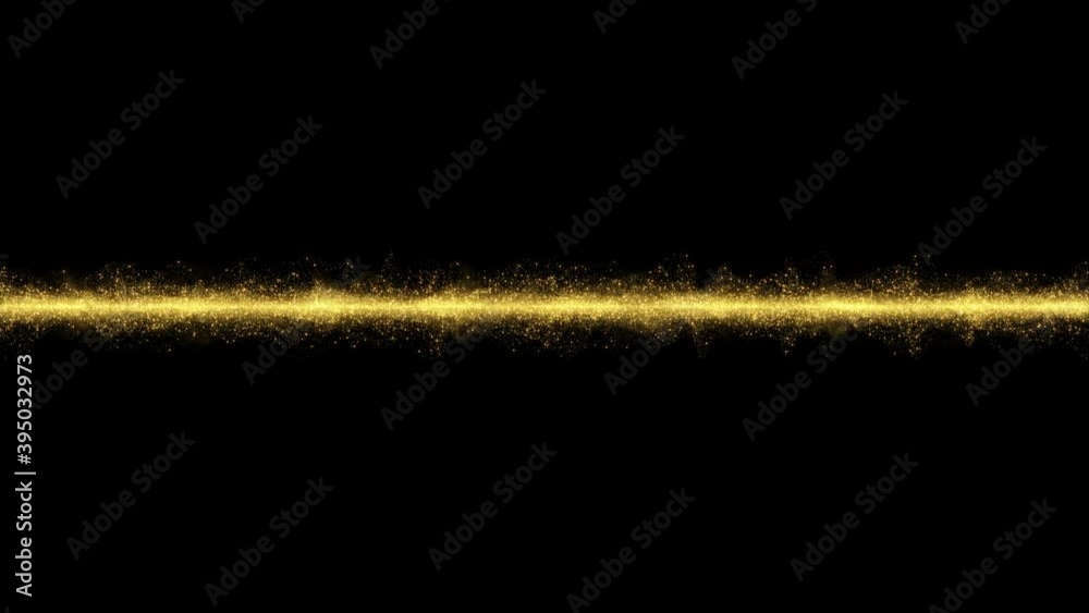 Poster center screen horizontal gold stars futuristic particle floating glittering 4k animation on black ba