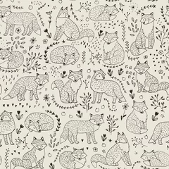 Wallpaper murals Forest animals Fox forest animals hand drawn seamless vector pattern