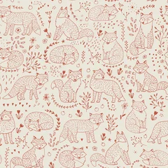 Printed kitchen splashbacks Forest animals Fox forest animals hand drawn seamless vector pattern