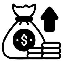 
Employee with dollar sack, personal savings icon in solid design 
