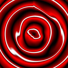 Spiral, circular shapes, red button with a sign