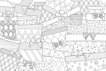 wall of gift boxes with bows for your coloring book