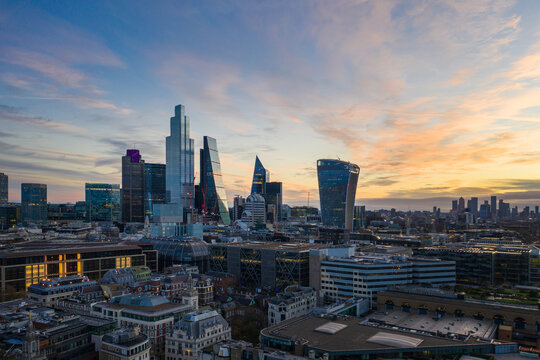 London Square mile drone view at sunrise © NEWTRAVELDREAMS