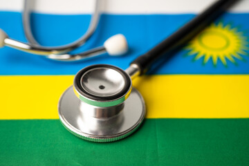 Black stethoscope on Rwanda flag background, Business and finance concept.