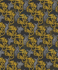 Seamless pattern with hand drawn text urban street style with wave shapes, lines.