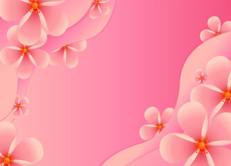 Cherry blossom background image. Sakura or cherry flower shaped paper cutouts on pink background. Banner, poster, flyer with place for your text. Paper cut out style.