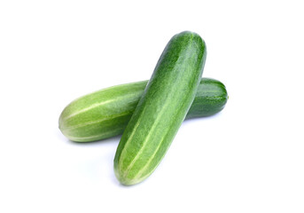 Two cucumbers on an isolated white background. vegetable for health.