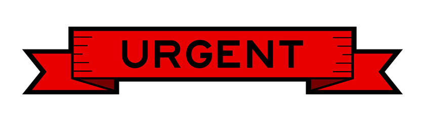 Vintage ribbon banner in red color with word urgent on white background