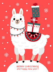 Christmas card with llama and gifts © Guz Anna