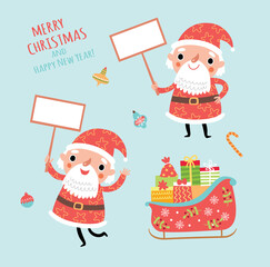 Cute card with Santa and Christmas gifts