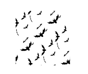 Seamless background with flying bats. Traditional Halloween symbols. Seamless halloween background with black bats. Flat style on a white background. Vector