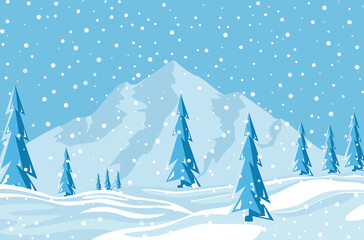 Winter landscape on snowy background