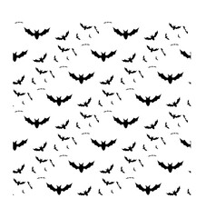 Seamless background with flying bats. Traditional Halloween symbols. Seamless halloween background with black bats. Flat style on a white background. Vector