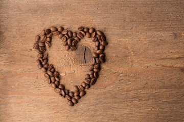 A heart made out from coffee beans