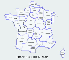 France political map divide by state colorful outline simplicity style. Vector illustration.
