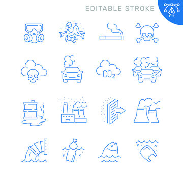 Pollution Related Icons. Editable Stroke. Thin Vector Icon Set