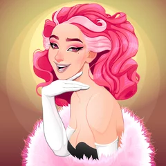 Wandcirkels plexiglas Portret van een diva met roze haar. Vector fantasie illustratie. © ddraw