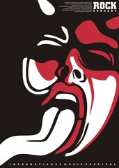 Poster design for rock concert with mocking devil face. Music festival flyer concept. Vector musical illustration.