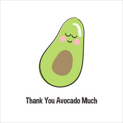 Сute thanksgiving card thank you avocado very much on white isolated background