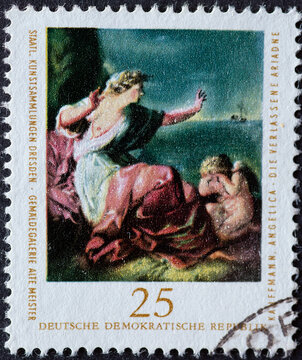 A Postage Stamp From Germany, GDR Showing A Portrait Of A Woman: The Abandoned Ariadne; By Angelika Kauffmann Staatliche Kunstsammlungen Dresden, Galerie Alte Meister: Paintings